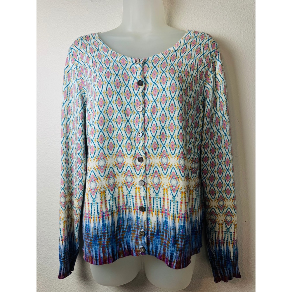 Sundance Womens Medium Cotton Geometric Ikat Print Button Front Cardigan Sweater